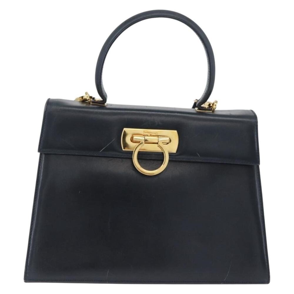 Salvatore Ferragamo Leather Gancini Handbag Navy
